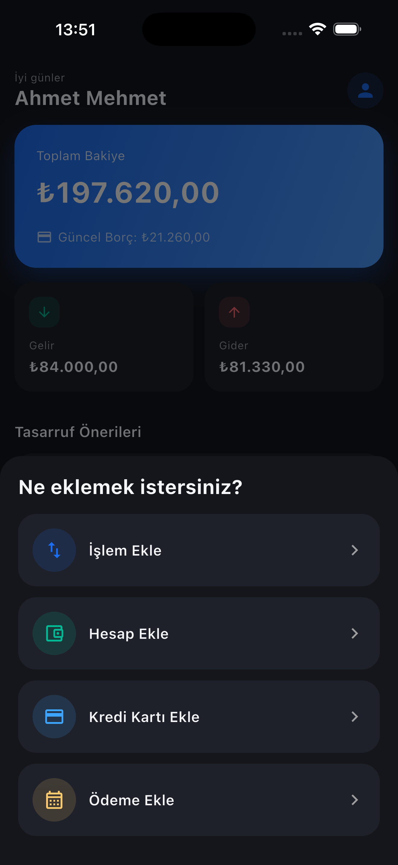 Hızlı ekleme menüsü